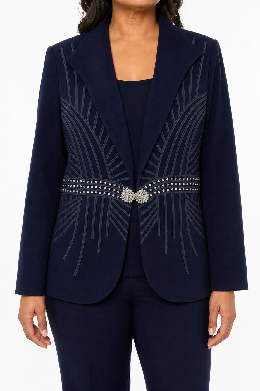 Ben Marc International Navy Rhinestone Embellished Blazer Women 14 Y2k Glam